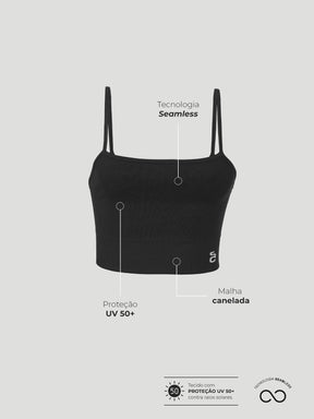 Top Fitness Canelado Sem Costura Preto