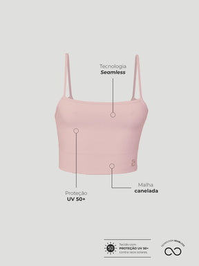 Top Fitness Canelado Sem Costura Rose