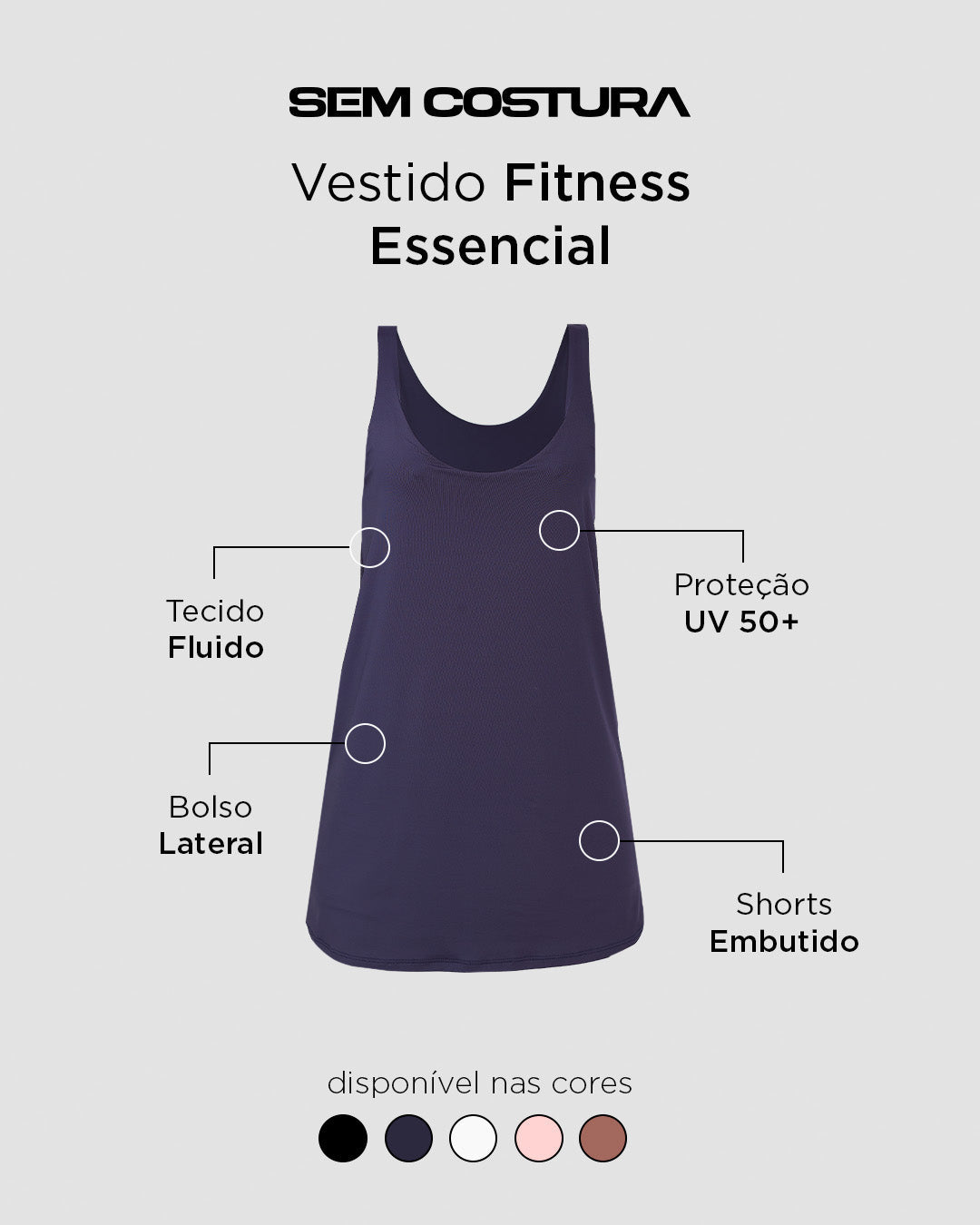 Vestido Fitness Essencial Azul Marinho