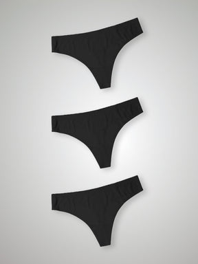 Kit com 3 Calcinhas Fio Dental Sem Costura Segunda Pele Preto - R$26,96 cada