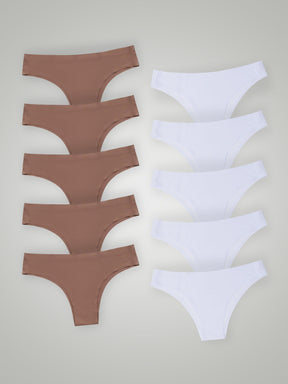 Kit com 10 Calcinhas Biquíni Sem Costura Segunda Pele (5 Marrom Cacau e 5 Branco) - R$18,99 cada