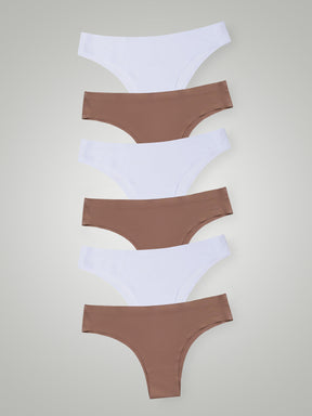 Kit com 6 Calcinhas Biquíni Sem Costura Segunda Pele (3 Marrom Cacau e 3 Branco) - R$20,82 cada