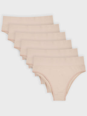 Kit com 6 Calcinhas Biquíni Cintura Alta Canelado Sem Costura Premium Bege - R$59,98 cada