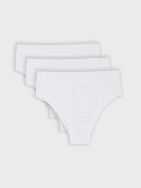 Kit com 3 Calcinhas Biquíni Cintura Alta Canelado Sem Costura Premium Branco - R$68,30 cada