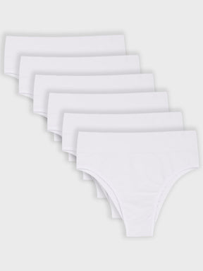 Kit com 6 Calcinhas Biquíni Cintura Alta Canelado Sem Costura Premium Branco - R$59,98 cada