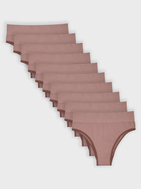 Kit com 10 Calcinhas Biquíni Cintura Alta Canelado Sem Costura Premium Marrom Cacau - R$47,90 cada