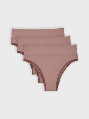 Kit com 3 Calcinhas Biquíni Cintura Alta Canelado Sem Costura Premium Marrom Cacau - R$68,30 cada