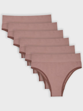 Kit com 6 Calcinhas Biquíni Cintura Alta Canelado Sem Costura Premium Marrom Cacau - R$59,98 cada