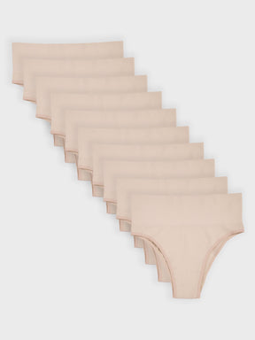 Kit com 10 Calcinhas Biquíni Redutora Canelado Sem Costura Premium Bege  - R$53,90 cada