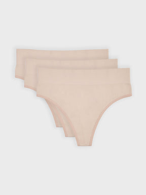 Kit com 3 Calcinhas Fio Dental Cintura Alta Canelado Sem Costura Premium Bege - R$68,30 cada