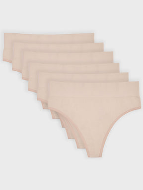 Kit com 6 Calcinhas Fio Dental Cintura Alta Canelado Sem Costura Premium Bege - R$59,98 cada