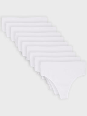 Kit com 10 Calcinhas Fio Dental Cintura Alta Canelado Sem Costura Premium Branco - R$47,90 cada