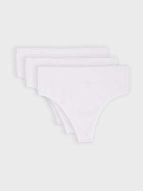 Kit com 3 Calcinhas Fio Dental Cintura Alta Canelado Sem Costura Premium Branco - R$68,30 cada