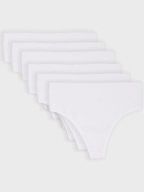 Kit com 6 Calcinhas Fio Dental Cintura Alta Canelado Sem Costura Premium Branco - R$59,98 cada