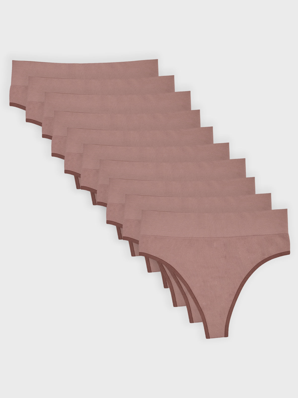 Kit com 10 Calcinhas Fio Dental Cintura Alta Canelado Sem Costura Premium Marrom Cacau - R$47,90 cada