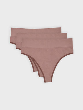 Kit com 3 Calcinhas Fio Dental Cintura Alta Canelado Sem Costura Premium Marrom Cacau - R$68,30 cada