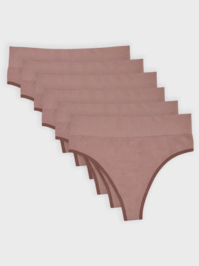 Kit com 6 Calcinhas Fio Dental Cintura Alta Canelado Sem Costura Premium Marrom Cacau - R$59,98 cada