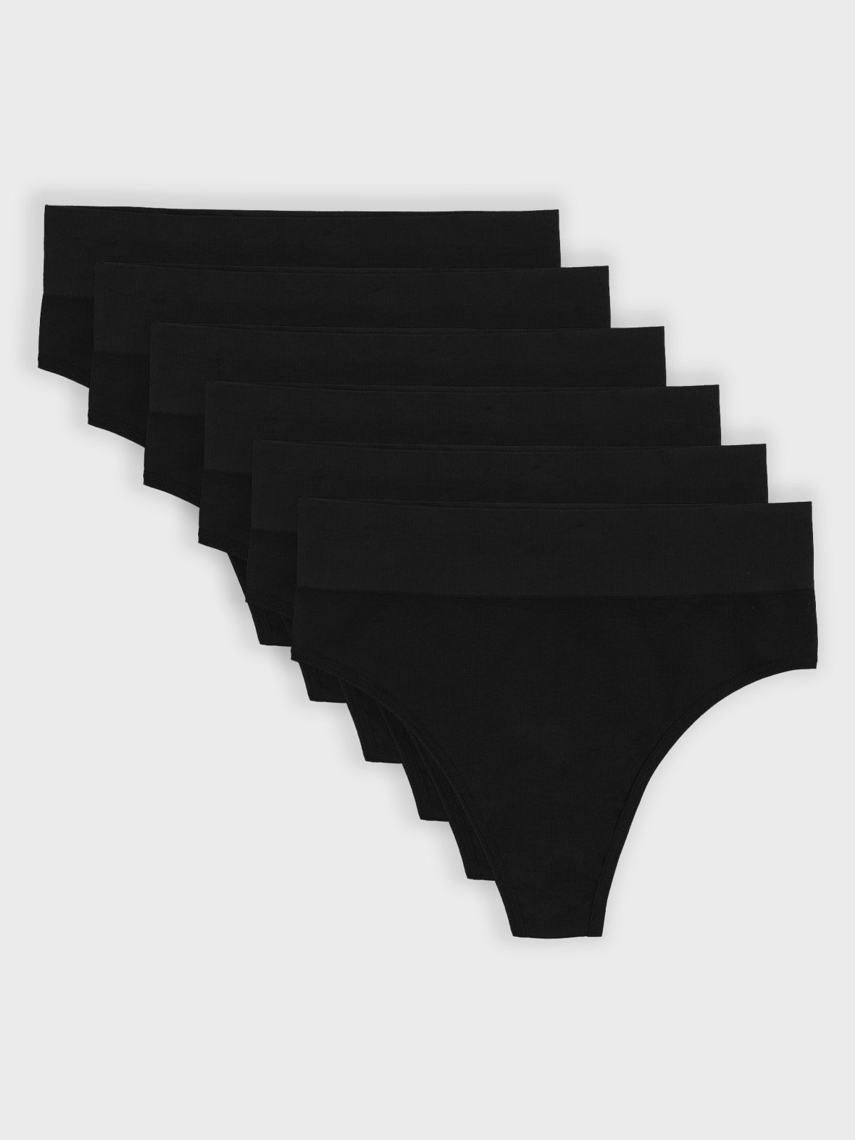 Kit com 6 Calcinhas Fio Dental Cintura Alta Canelado Sem Costura Premium Preto - R$59,98 cada