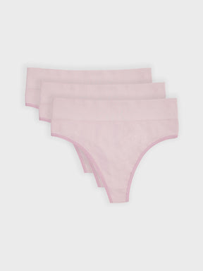 Kit com 3 Calcinhas Fio Dental Cintura Alta Canelado Sem Costura Premium Rose - R$68,30 cada