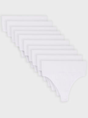 Kit com 10 Calcinhas Fio Dental Redutora Canelado Sem Costura Premium Branco - R$53,90 cada