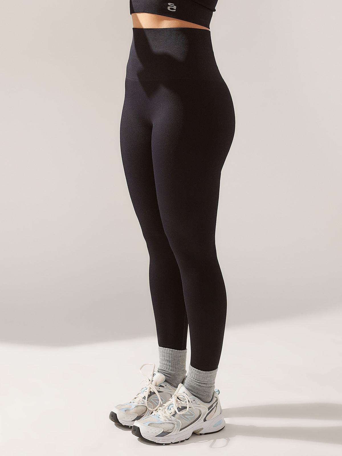 Calça Legging Cintura Alta Canelado Sem Costura Preto